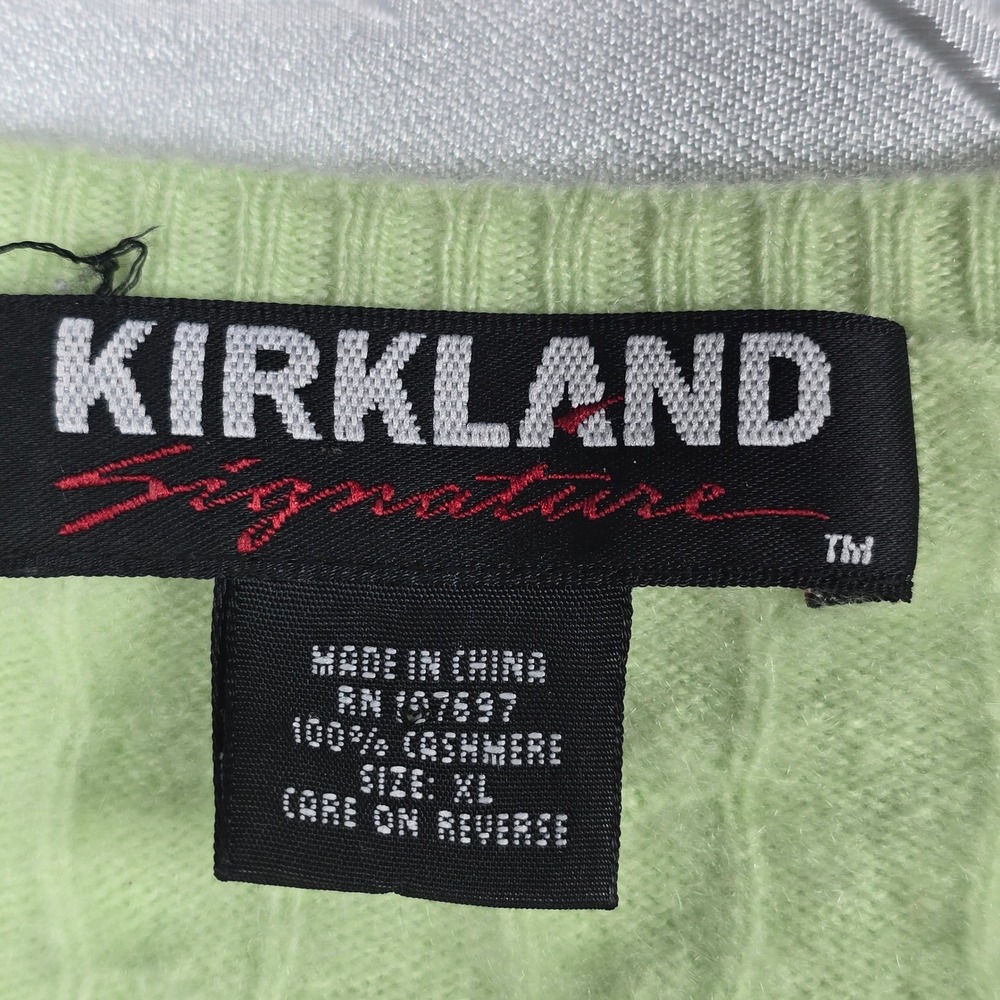Kirkland Signature Womens Sweater XL Lime‎ Green 100% Cashmere Cable Knit V-Neck - Picture 3 of 8